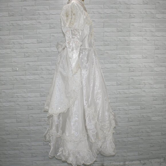 VINTAGE Bridal Gown Petite Wedding Dress Pearls Layers Ruffles White Flowergirl - Picture 5 of 14